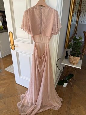 Lulu's Blush Pink Swiss Dot Backless Maxi Dress